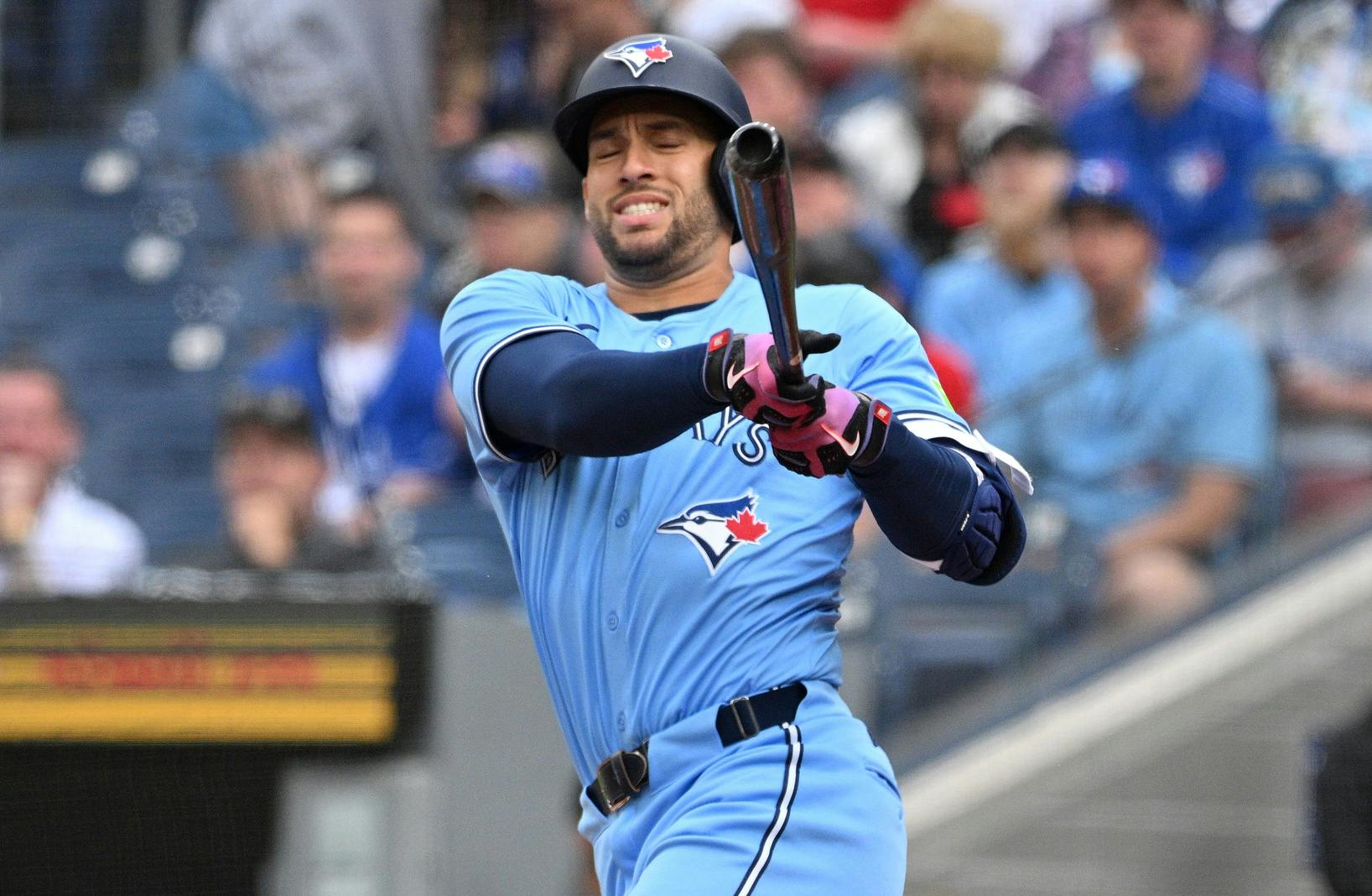 Toronto Blue Jays right fielder George Springer (4) hits a foul ball against the Minnesota in the first inning at Rogers Centre. Mandatory Credit: Dan Hamilton-USA TODAY Sports