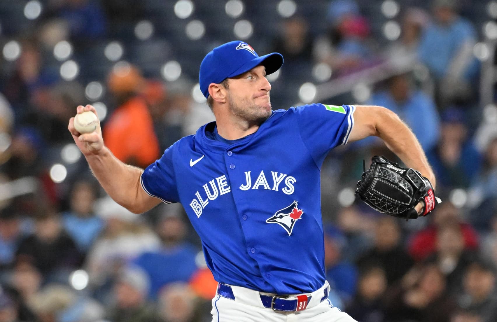 Toronto Blue Jays starting pitcher Max Scherzer (31) delivers a pitch against the Baltimore Orioles in the first inning at Rogers Centre.
